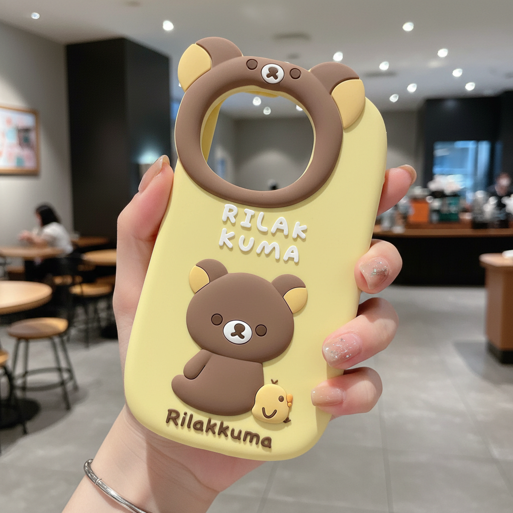 Yellow Lovely Chik Rilakkuma Bear Lens Frame Silicon Phone Cases